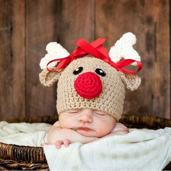 

christmas baby hats knitted woolen deer beanie warm caps soft hat for newborn girls boys p prop beanies autumn winter, Yellow