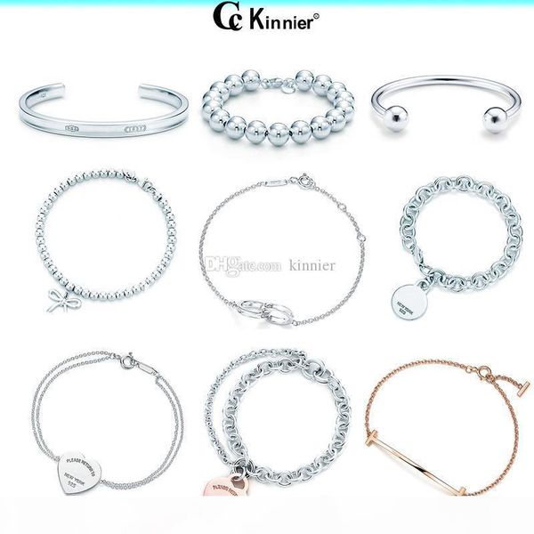 

luxury 100% 925 sterling silver bracelet pendant fashion heart bead chain pendant rose gold and gold selection for women gift, Black