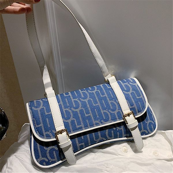 

2020 fashion women shoulder bag solid color jacquard denim ladies handbags new casual wild armpit bag ladies travel shoulder