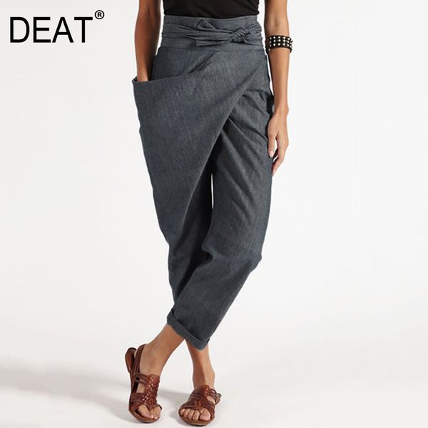 

[deat] high elastic waist pleated spliced temperament trousers new loose fit pants women fashion tide spring summer 2020 13s563, Black;white