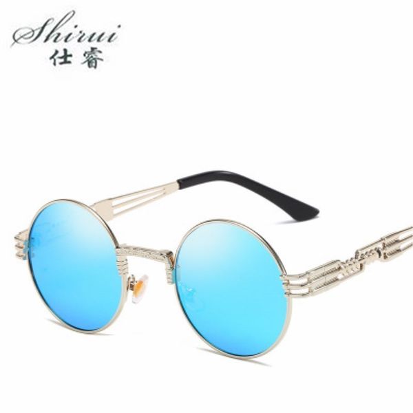 

steampunk goggles sunglasses men women brand designer vintage round sun glasses for uv400 female male retro oculos pink blue, White;black