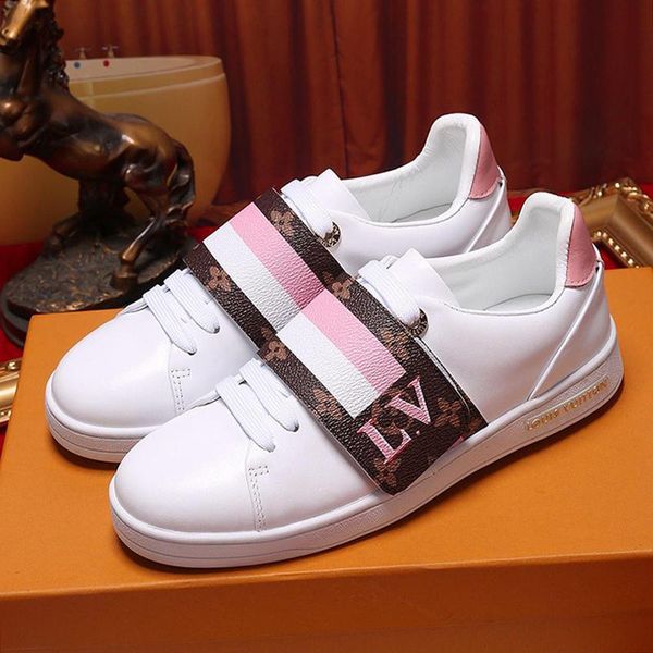 

luxury womens shoes leather comfortable breathable leisure casual with box zapatos de mujer luxury design frontrow sneaker chaussures femme, Black