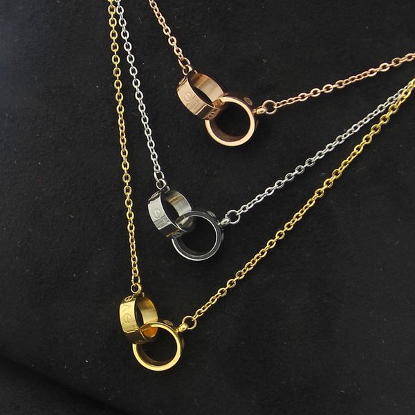 

316l titanium wind screw small double ring necklace for women's love necklace jewelry