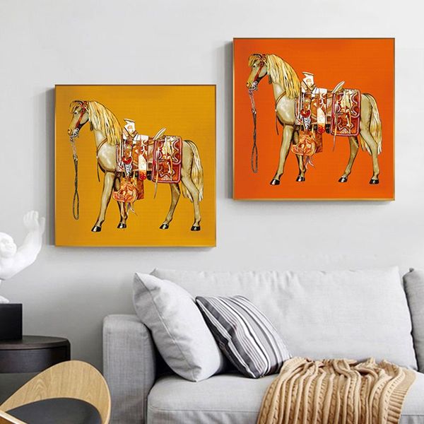 

троянский конь оранжевый желтый боевой конь холст paintingpop саудовская аравия wall art изображение для living room home decor (no frame