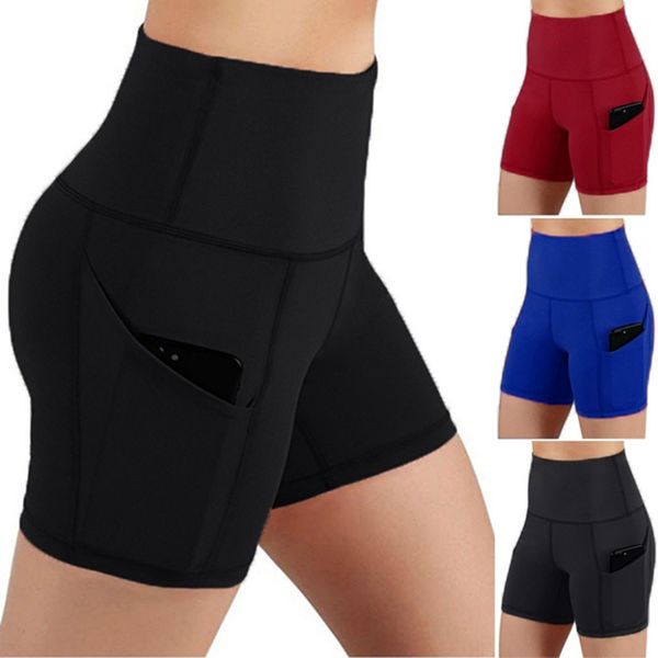 

yoga outfits womens short pants pockets tummy control workout running athletic high waist trousers skinny women sportswear, White;red