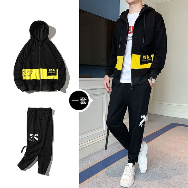 

мужчины наборы tracksuit 2020 новая осень спортивной костюм сращивания толстовка мужской моды одежда из двух частей набор zipper куртка + шт, Gray