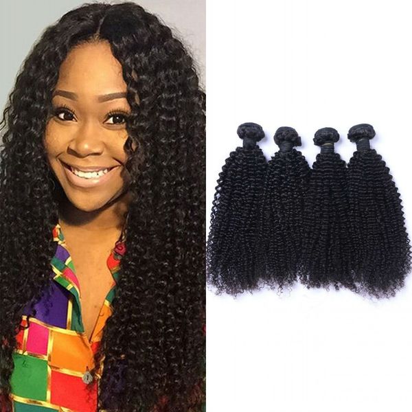 

brazilian human hair weave bundles kinky curly bundles 8-26 inch bundles non-remy human hair extension 4 pieces, Black