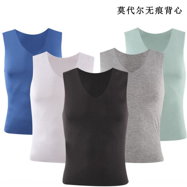 

new men' modal ice silk seamless shirt vest fitness wide shoulder solid color sports men' base shirt vest, White;black