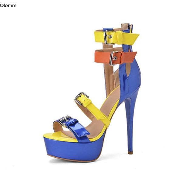 

olomm 2020 women platform sandals thin high heels sandals open toe gorgeous multi color party shoes women us plus size 5-15, Black