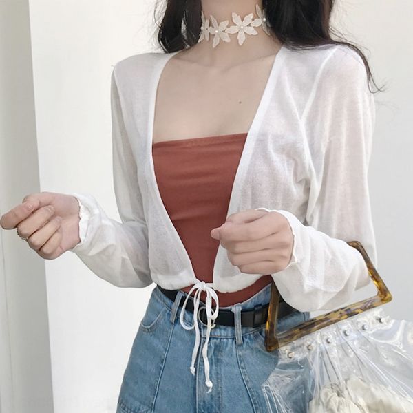 

go3iv internet celebrity long sleeve sun protection knitted cardigan women's small internet celebrity short long sleeve sun protection, White;black