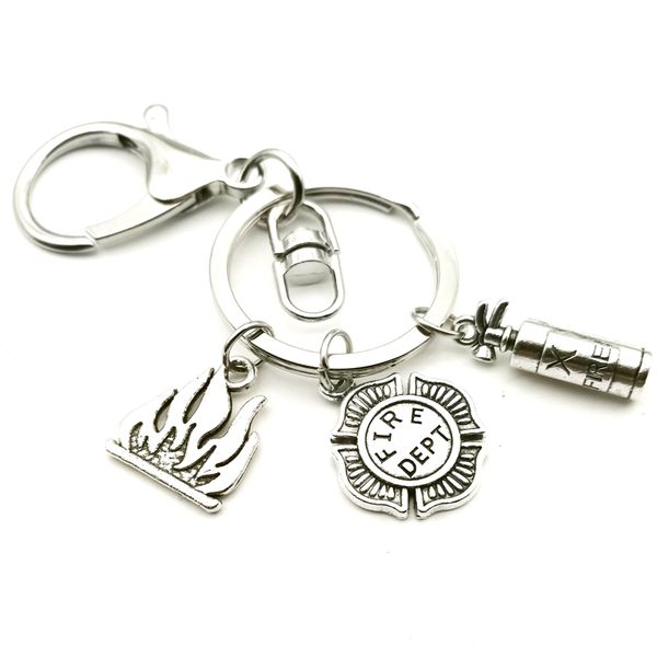 

fashion cute fire keychain fire extinguisher mini medal lobster buckle pendant man woman car keyring jewelry gift souvenir, Silver