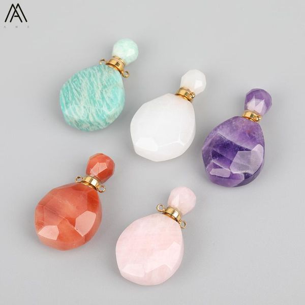 

natural pink amethysts quartz gold perfume bottle pendant necklace women agates gemstones essential oil bottle healing jewelry, Silver
