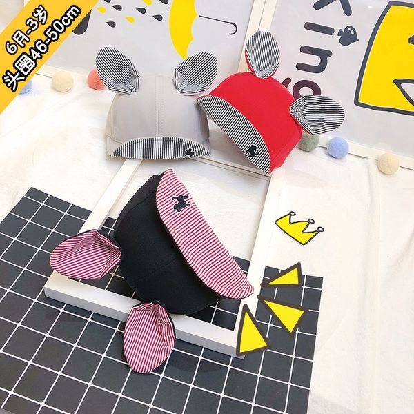 

ixzyg korean style children's baseball baby hat autumn rabbit ear striped baby cap male and female children's sunshade soft edge b, Blue;gray