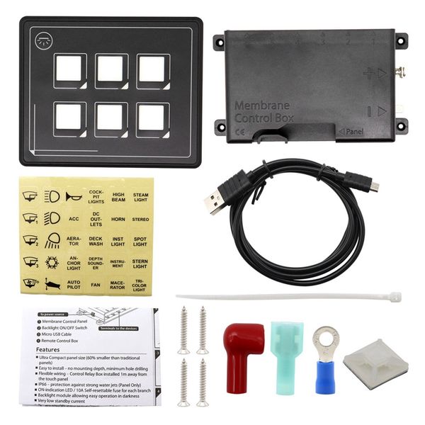

6 в 1 контакт экрана панель переключателей панель dc11-30v 6 gang led slim contact control box для автомобиля marine boat caravan rv