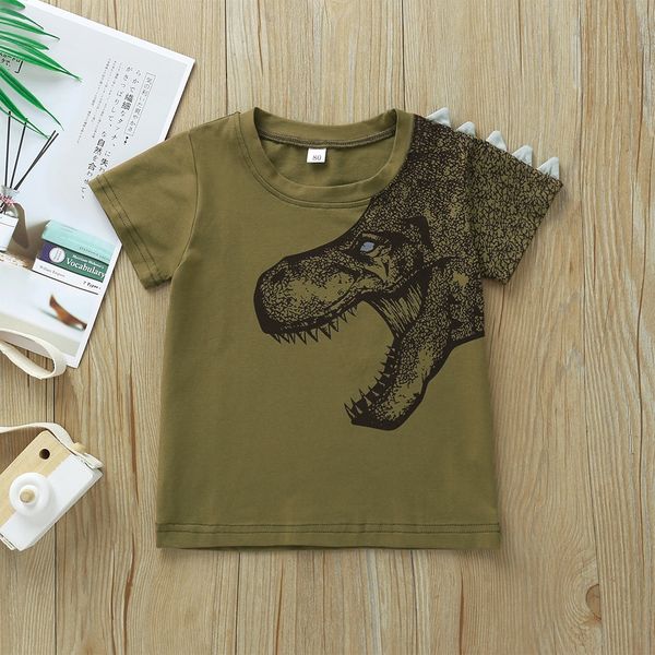 

and children boy dinosaur short-sleeved round neck cartoon animal t-shirt t-shirt solid color children all-match top, Blue