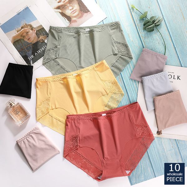 

women's panties wholesale 10 pcs/lot t briefs comfortable cotton high waist underwear women ultra-thin ylf 2234, Black;pink