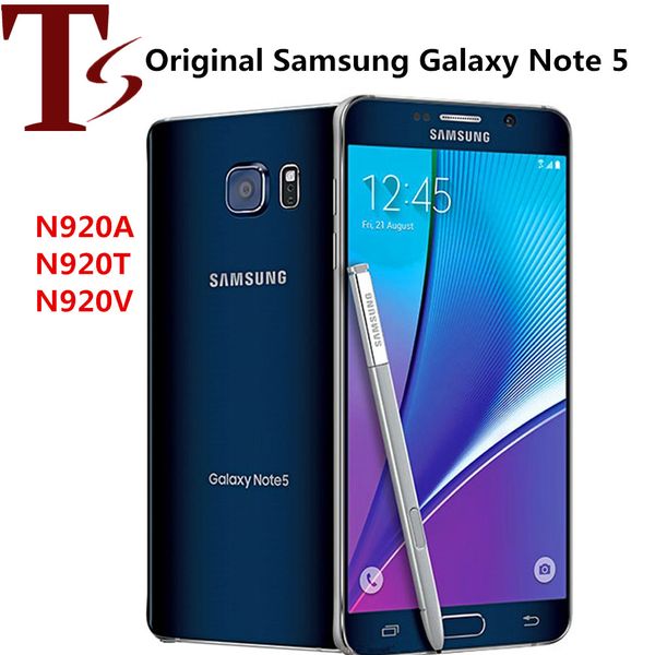 Telefono originale ricondizionato Samsung Galaxy Note 5 N9200 N920A N920V N920T 5,7 pollici Octa Core 4 GB RAM 32 GB ROM 4G LTE SBLOCCATO Telefono 10 pezzi