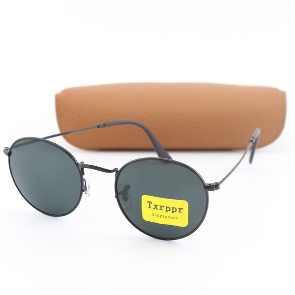 

fashion round sunglasses mens womens sun glasses black frame 50mm glass lenses with box, White;black