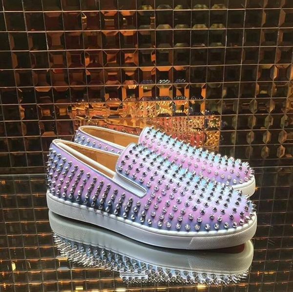 

size 35-47 perfectly boat spikes white rubber sole sneakers luxurious men's red bottom loafers men casual walking -- party wedding even, Black