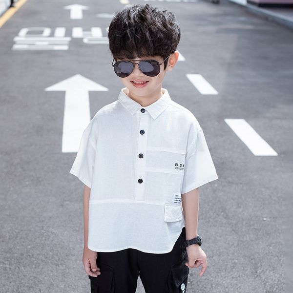 

fik9n wear children's shirt children's clothing boys' short-sleeved shirt 2020 new korean style summer dress foreign style mi, White;black