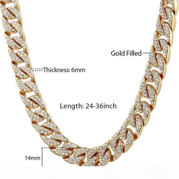 

e selling fashion design men thick necklaces 14mm miami curb cuban chain necklace gold silver hip hop necklace with rhinestones