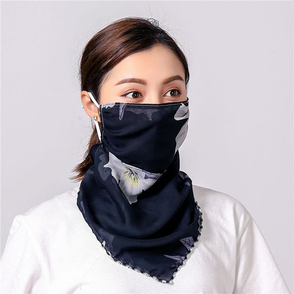 

women scarf face mask 38 styles silk chiffon handkerchief outdoor windproof half face dust-proof sunshade masks, Blue;gray