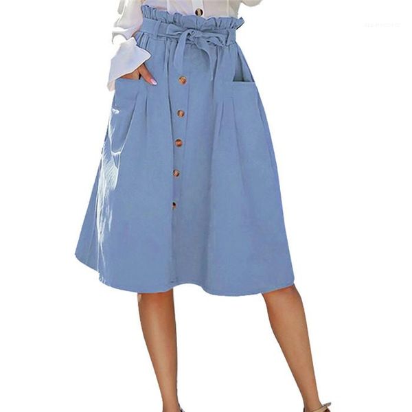 

breasted bandage womens skirts with pocket high waist women skirts summer casual solid color single, Black