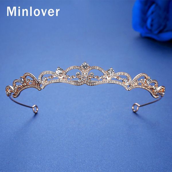 

minlover simple rhinestone bridal crowns tiaras wedding crystal crowns for brides headbands hair jewelry veil accessories hg204, Golden;silver