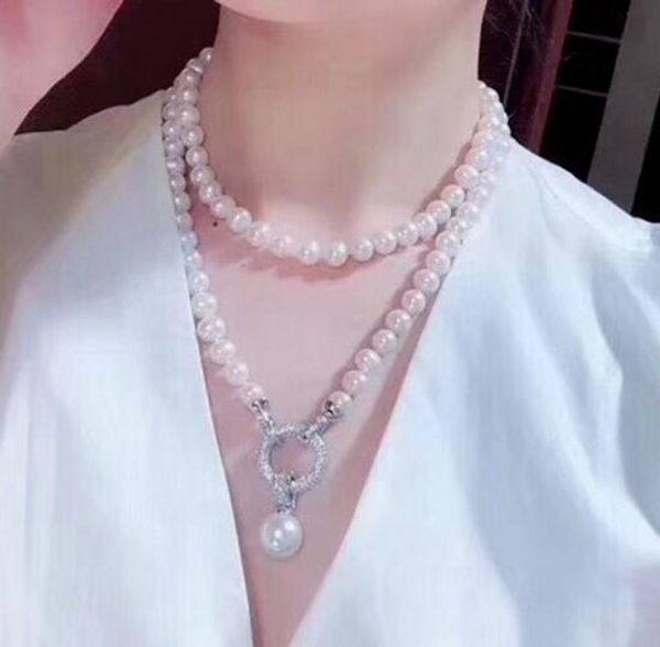 

elegant 9-12mm white round pearl necklace pendant 36inch, Silver