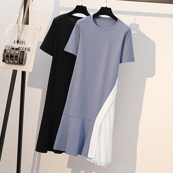 

summer korean style hipster short-sleeved a- line mid-length irregular dress skirt long skirt loose dress women's summer ins, Black;gray
