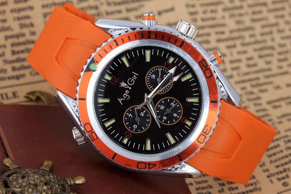 

new mens classic automatic self wind mechanical stainless steel james bond 007 orange bezel watch luminous professional, Slivery;brown