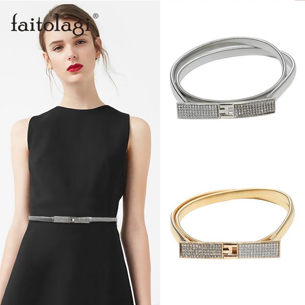 

luxury rhinestones ladies belt for dress elastic stretch women waist belt gold silver thin wedding dress chain, Black;brown