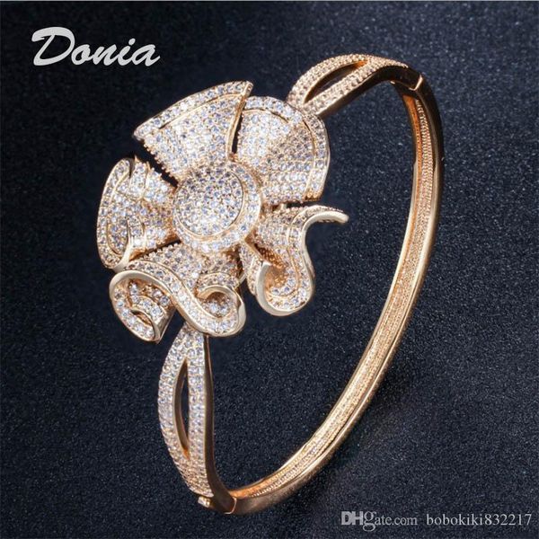 

donia jewelry, camellia, two-color electroplating, exaggeration, luxury, fashion in europe and america, micro inlaid zircon adjustable brace, Black