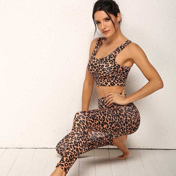 

yoga outfits women sportwear set gym leopard print workout clothes for 2 piece suit active wear sets tracksuit, White;red