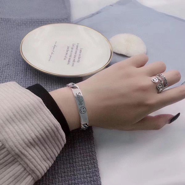 

2020 new sterling silver fashion smiley face bracelet braided tank chain korean version wild explosion, Black