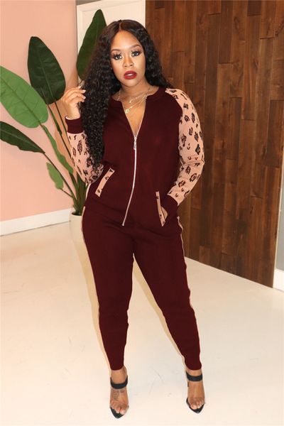 

crew neck spring womens tracksuits ladies zipper leopard print two piece pants long sleeve fashion female, White