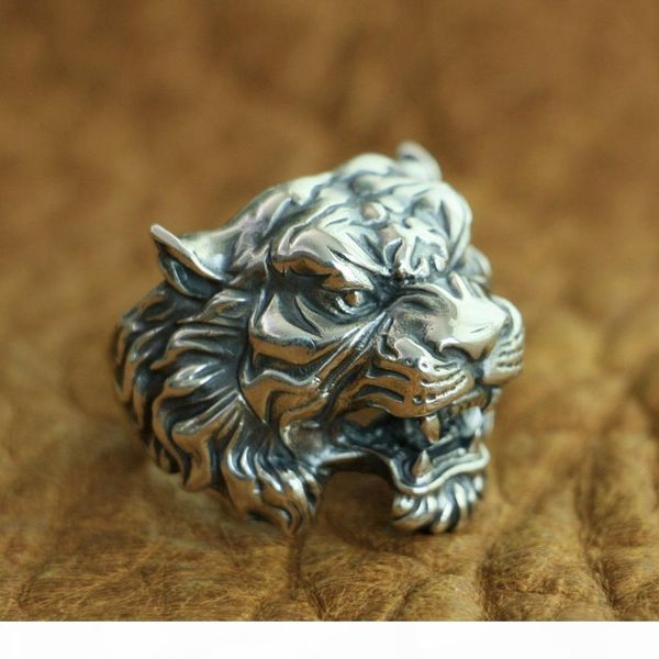 

linsion 925 sterling silver high details tiger ring mens biker punk ring ta130 us size 7 to 15, Golden;silver