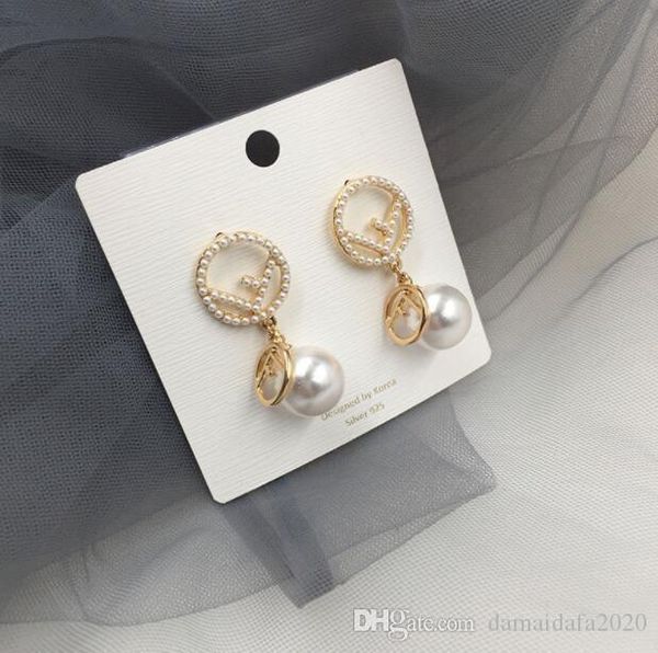 

fashion personality letter circle earrings pearl pendant sweet lady cute earrings2544, Gray