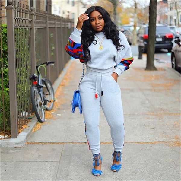 

spring casual two piece pants woman designer slim suit 2pcs sets patchwork contrast color clothing sets fashion, White