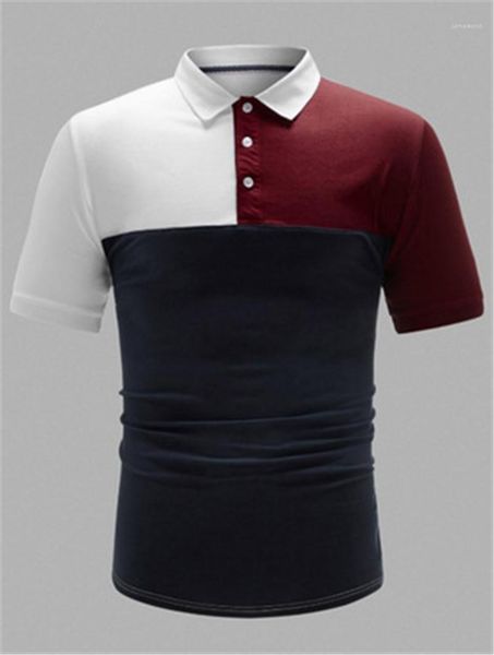 

shirts male spring lapel collar casual slim button business polos colorblock polo man short sleeve designer city fashion tees, White;black