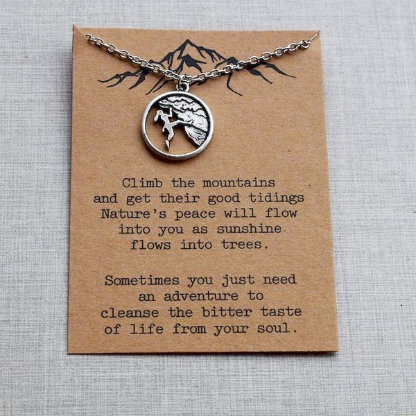 

rock climbing girl boy necklace sport jewelry camping, Silver