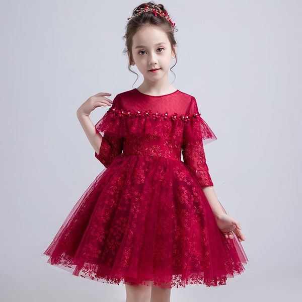 

princess red pears flower girl dresses 2020 pageant dresses for girls first communion gowns birthday party dress, Red;yellow