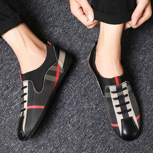 

men casual shoes fashion men shoes leather canvas loafers moccasins slip on men's flats male driving soft non-slip, Black