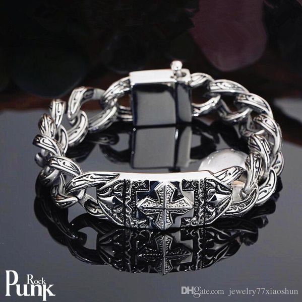 

fashion men hip-hop design cross punk 316l titanium steel bracelet silver retro jewelry sold, Black
