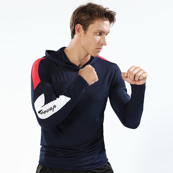 

new hooded running jackets men's soccer jackets compression quick dry running gym for men gym fitness jacket clothes, Black;red