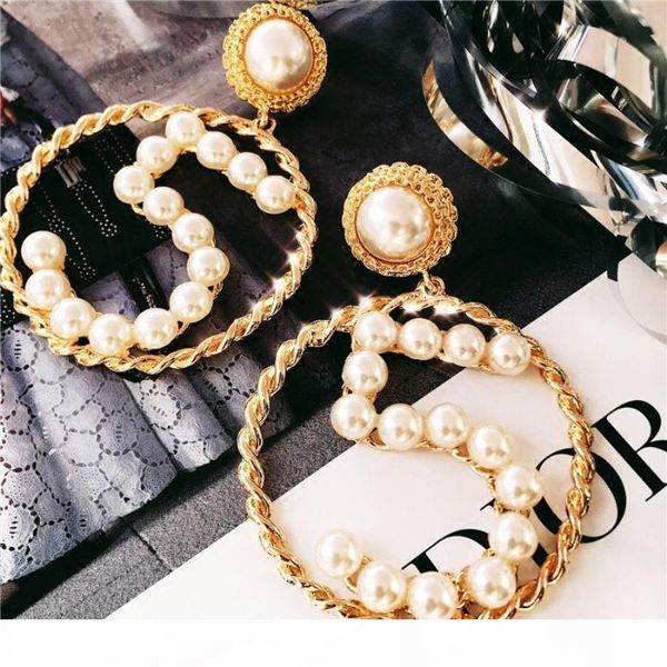 

2020ss exaggerated hollow round earrings bling bling pearl women dangle earrings gold woven number earrings, Silver