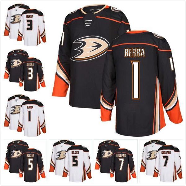

new custom anaheim ducks 7 cogliano 1 reto berra 3 kevin bieksa 5 korbinian holzer blank hockey jerseys white away home black, Black;red