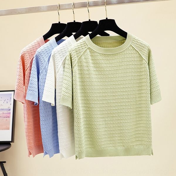 

3onwe half sleeve ice silk t-shirt knitwear women's korean style twist split loose half sleeve t-shirt hong kong style chic bottoming f, White