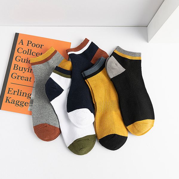 

5 pair pack short ankle socks men fashion happy casual harajuku skateboard quality breathable solid cotton street style gifts, Black