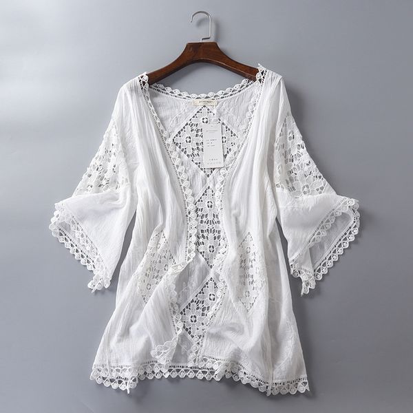 

women summer cardigans embroidery crochet korean white blouse 2020